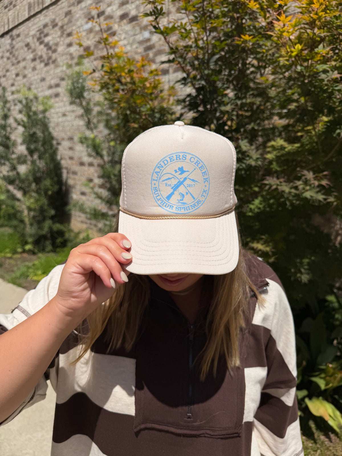 Tan & Blue Logo Trucker