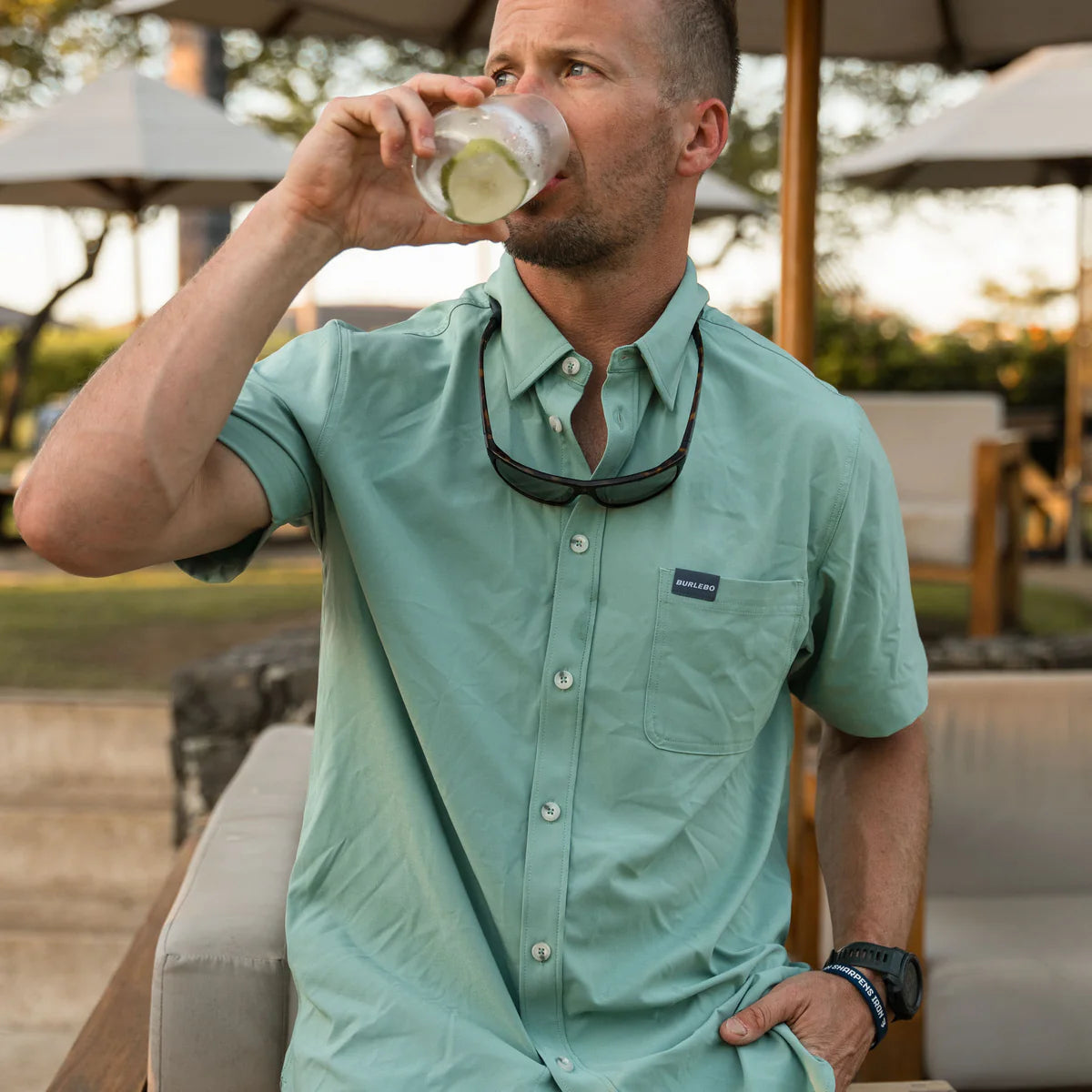 Performance Button Up- Ocean